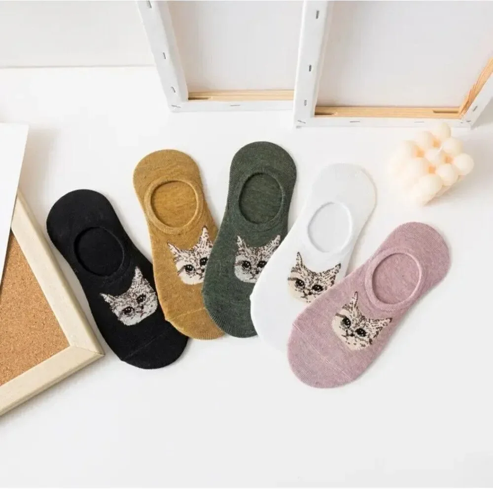 Kitty cat no show ankle sock bundle 5 pk